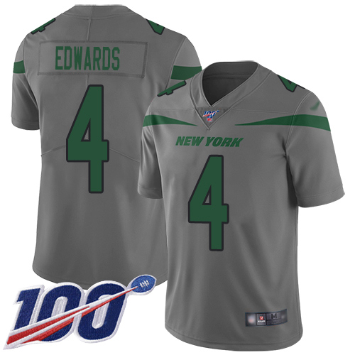 New York Jets Limited Gray Men Lac Edwards Jersey NFL Football #4 100th Season Inverted Legend